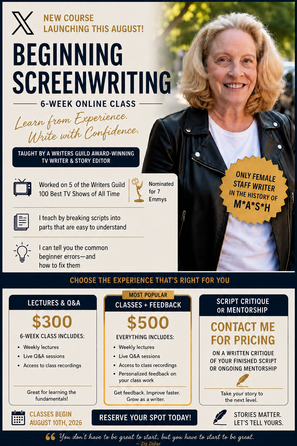 Beginning Screenwriting — a 6-week online class taught by a Writers Guild Award-winning TV writer and story editor